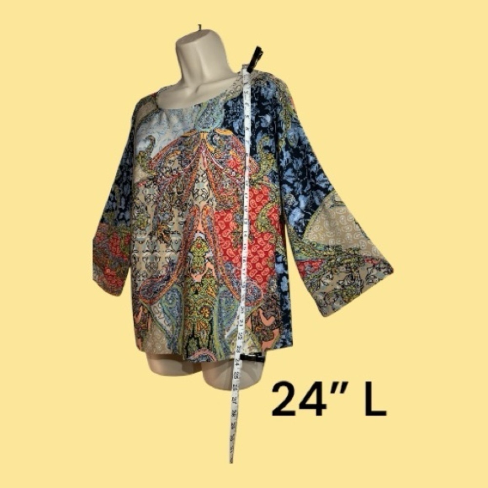 Chicos Pop of Multiple Colors Paisley 3/4 Sleeve Knit Top Size 1 (Medium) - Picture 2 of 7